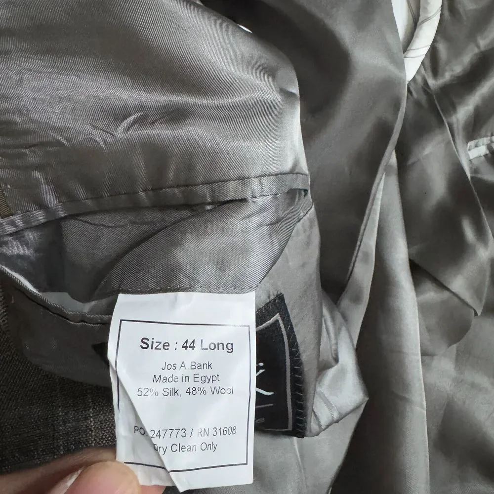 Jos A Bank Traditional Fit Blazer Sport Coat 44L Mens Check Brown Wool‎ Silk